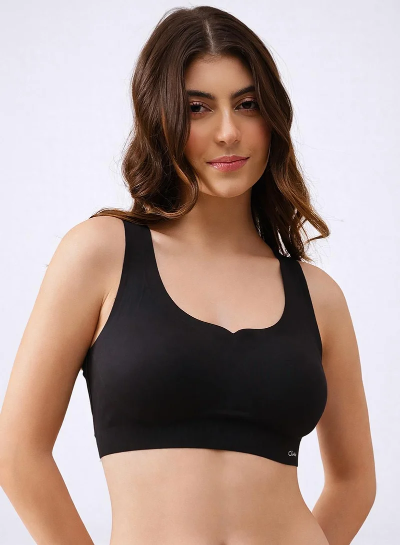 Clovia Padded Non-Wired Full Coverage Seamless Bonded Slip-on Bra in Black